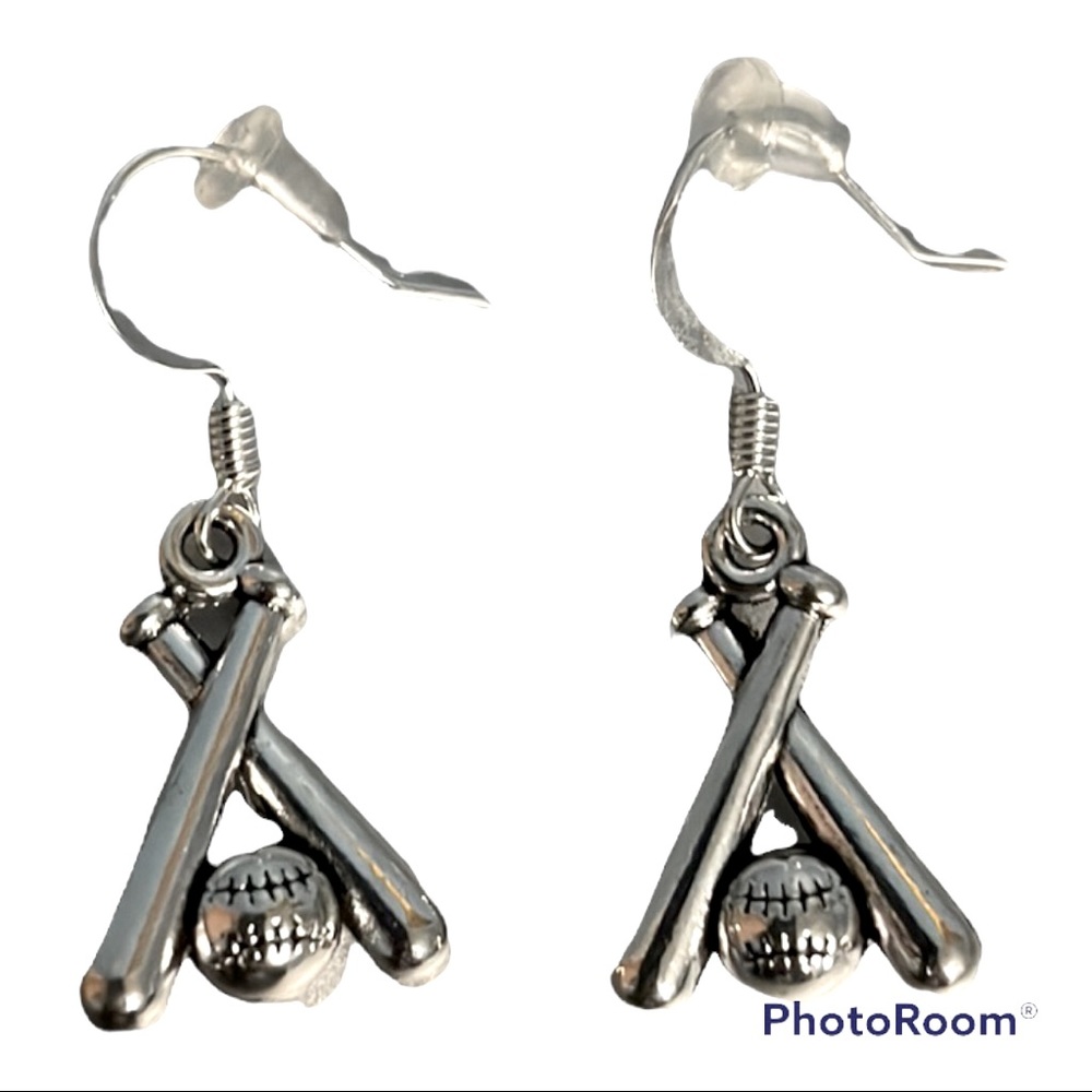 Baseball earrings bat and ball